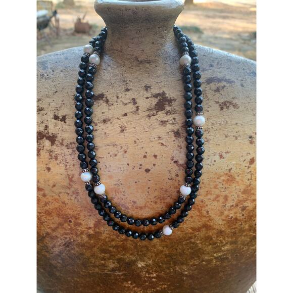 Sterling Silver, Black Onyx and Pearl Necklace by DGS - Picture 4 of 6